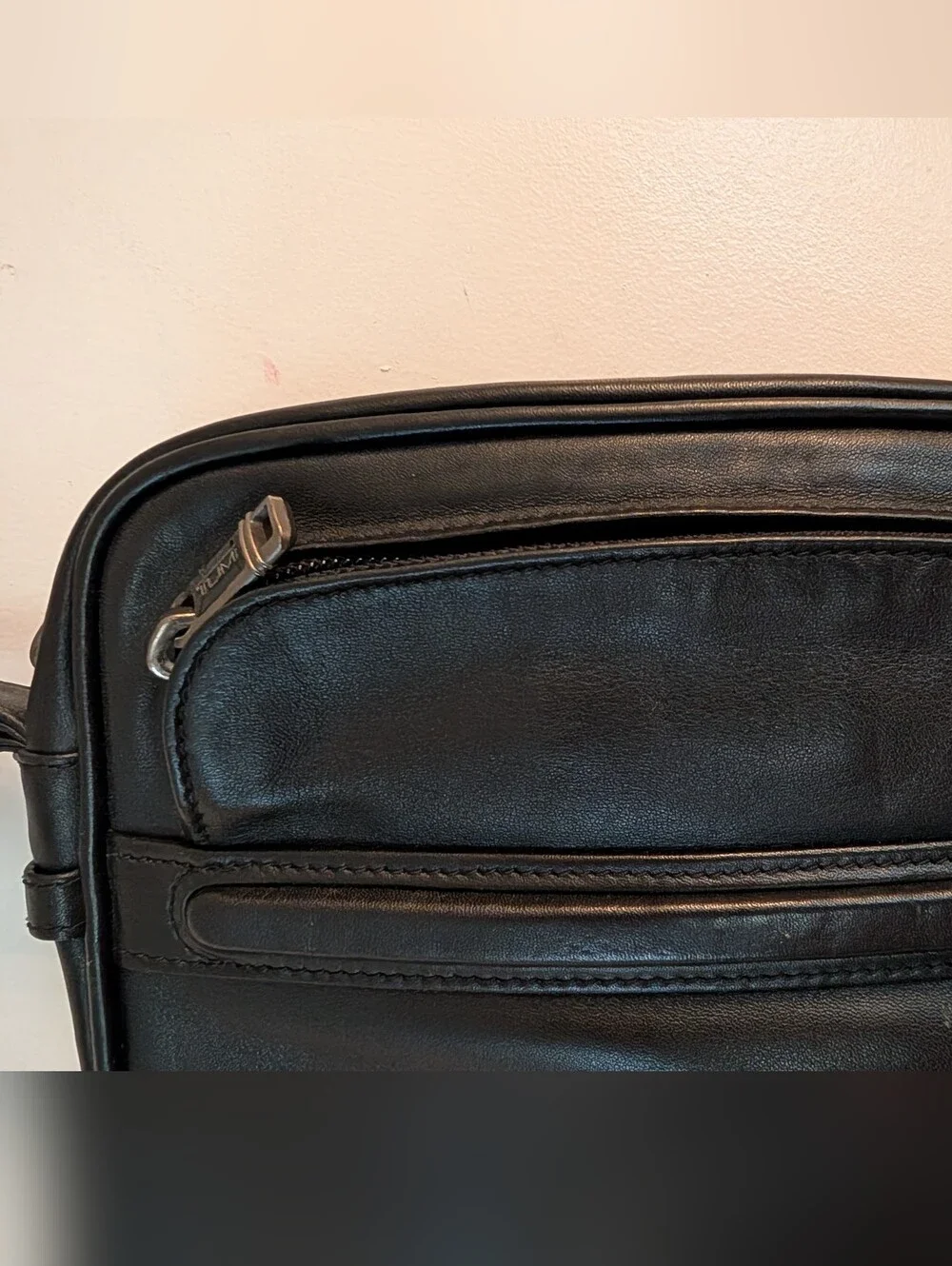 Tumi All Leather Black Clutch/ Wristlet/ Toiletry Bag